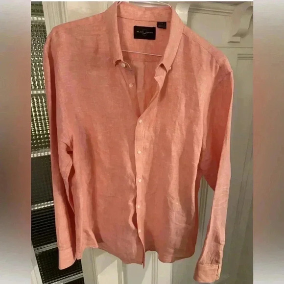 Black & Brown 1826 100% linen men’s button up long sleeve size XL - Picture 1 of 6